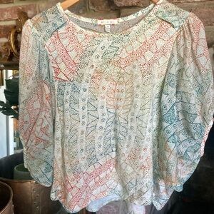 Anthropologie Eri + Ali Cream Briony Soft Multicolor Mosaic Print Dolman Sleeve